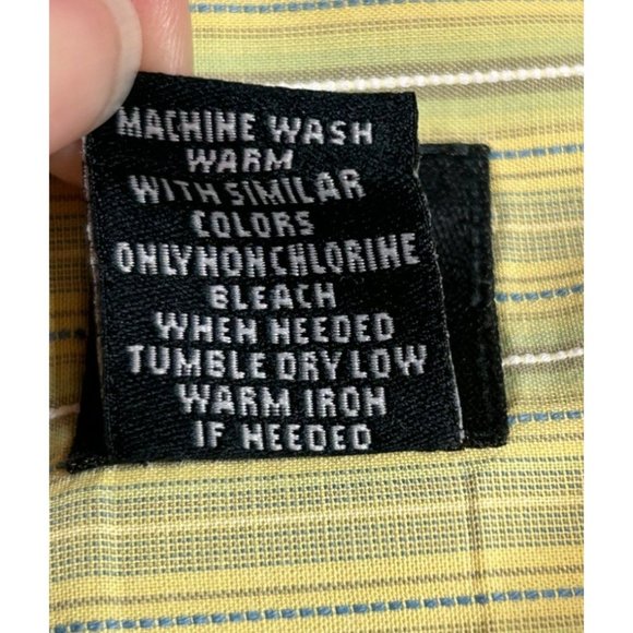 Aigle Mens XL Yellow Green Cotton Button Down Short Sleeve Shirt - Picture 5 of 5